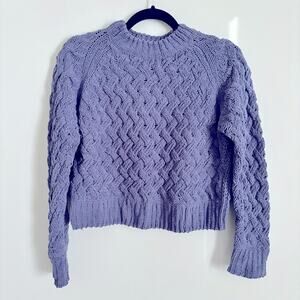 Kendall & Kylie Crew Neck Purple Soft Chunky Cable Knit Cropped Sweater Size S